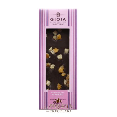 Tavoletta di cioccolato fondente 62% con scorze di arancia candite Gioia Cioccolateria