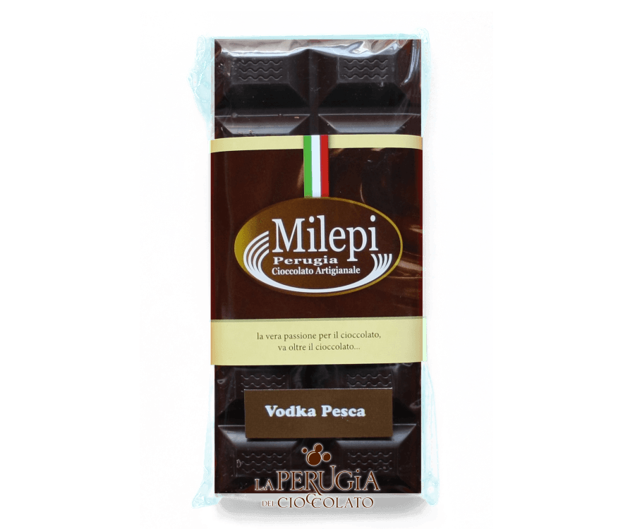Tavoletta di cioccolato fondente Extra ripiena di Vodka e Pesca