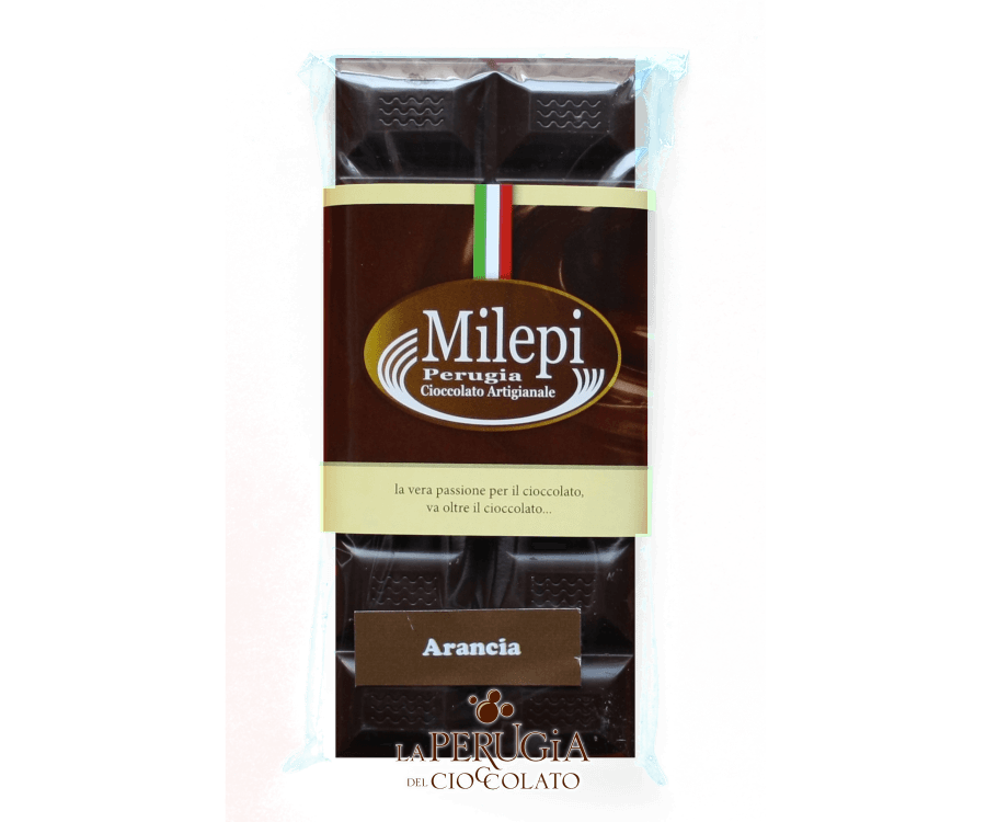 Tavoletta di cioccolato fondente Extra ripiena di crema all'arancia Milepi Perugia