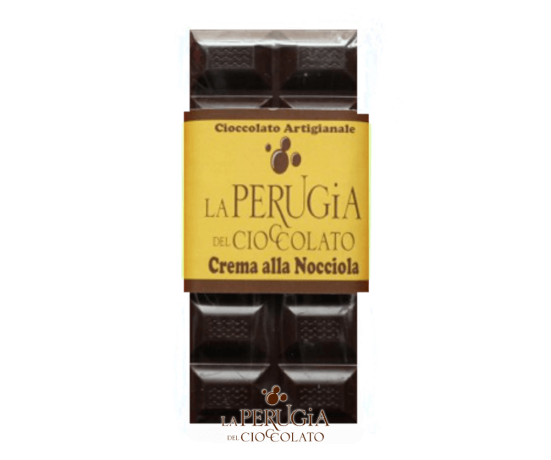 Tavoletta di cioccolato fondente extra ripiena di crema alla nocciola La Perugia del Cioccolato