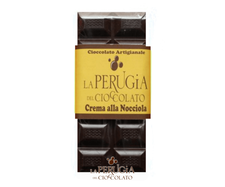 Tavoletta di cioccolato fondente extra ripiena di crema alla nocciola La Perugia del Cioccolato